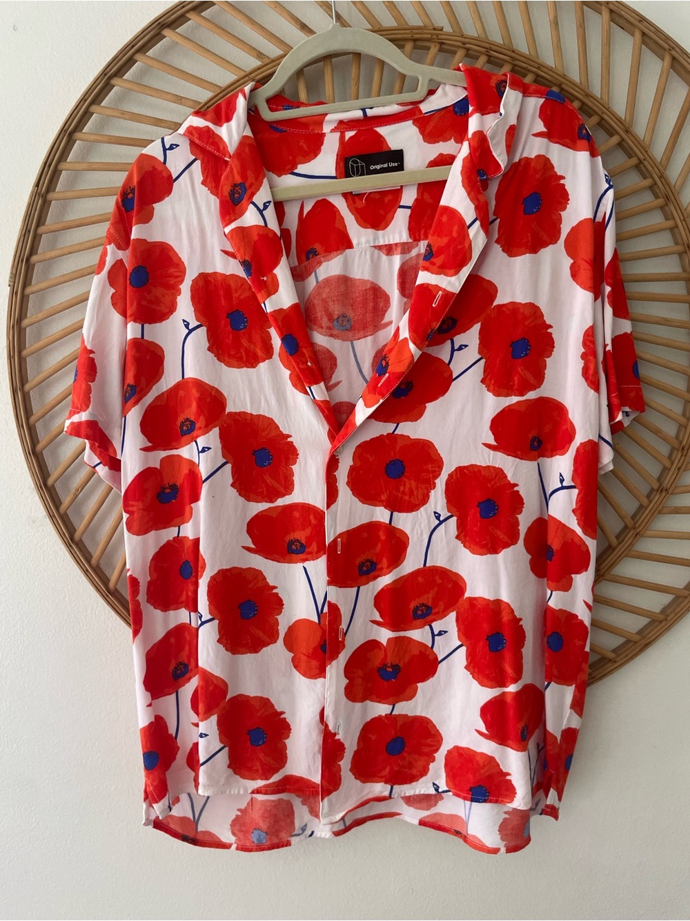 Original Use White Shirt with Red Floral Poppies size L